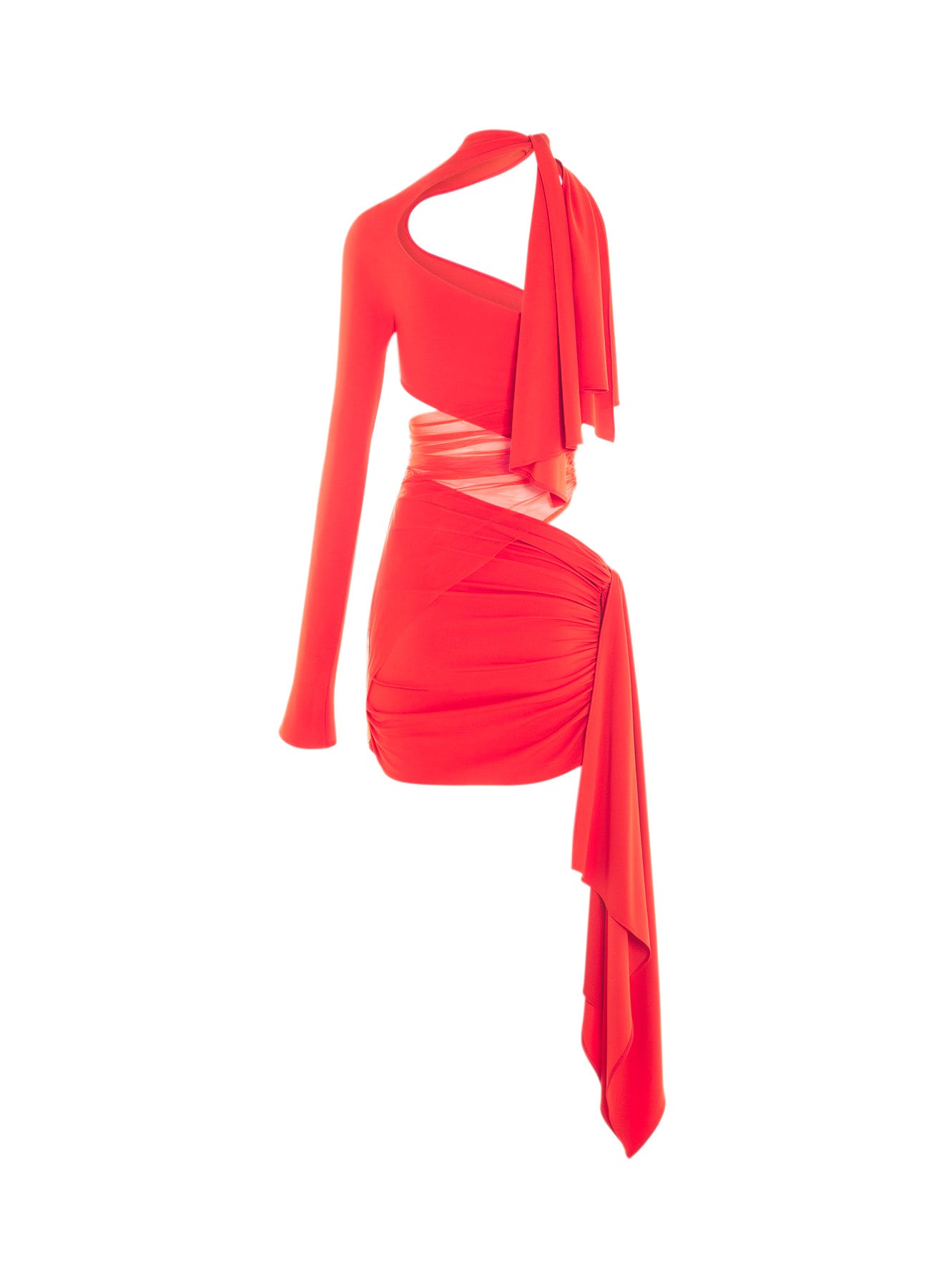 red cut-out illusion dress