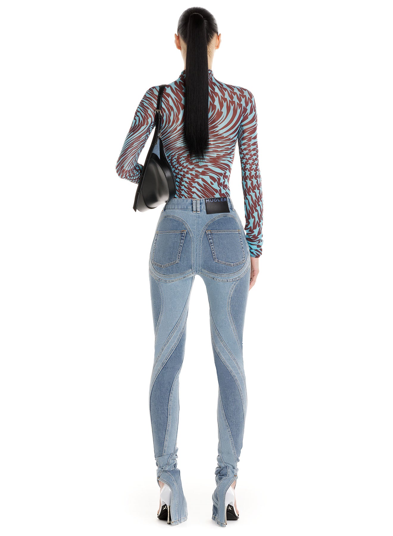 Slited bi-material spiral jeans