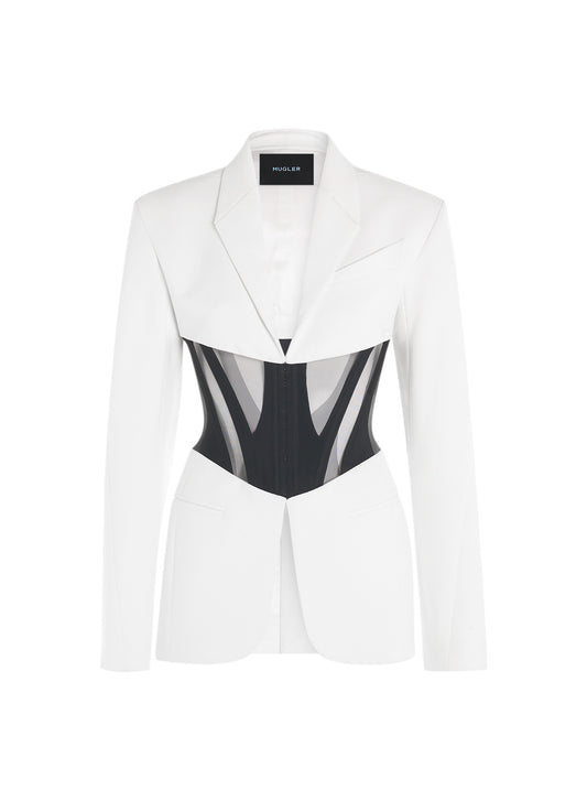 white iconic corseted jacket
