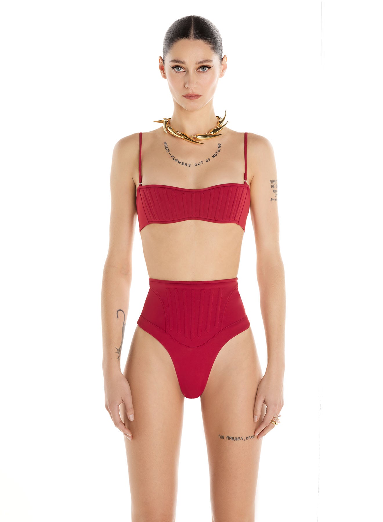 red corset bikini top