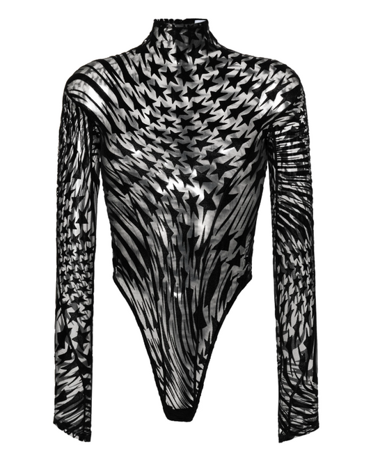 black flocked star high neck bodysuit