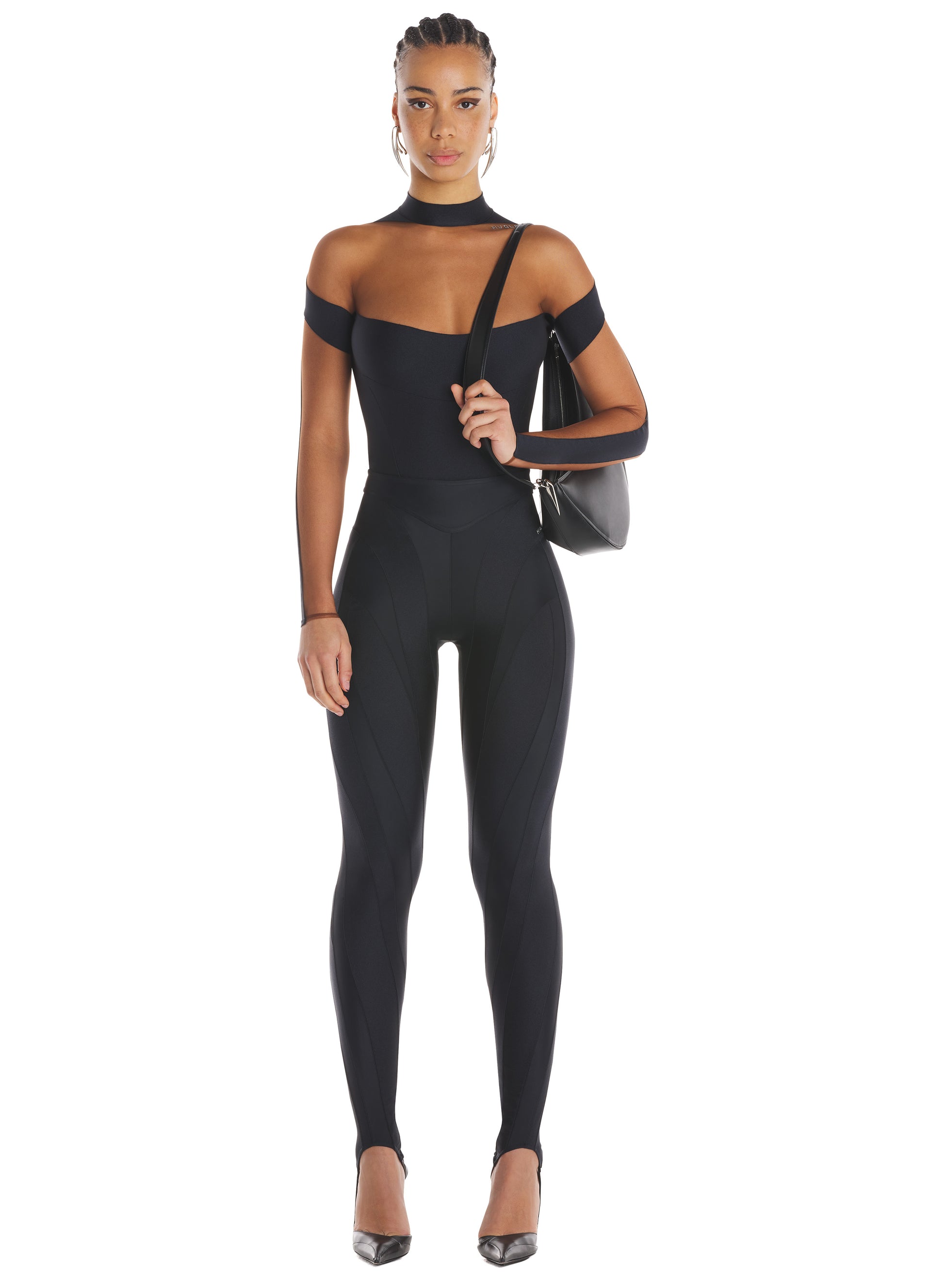 spiral leggings woman tan and black in polyamide - MUGLER - d — 2