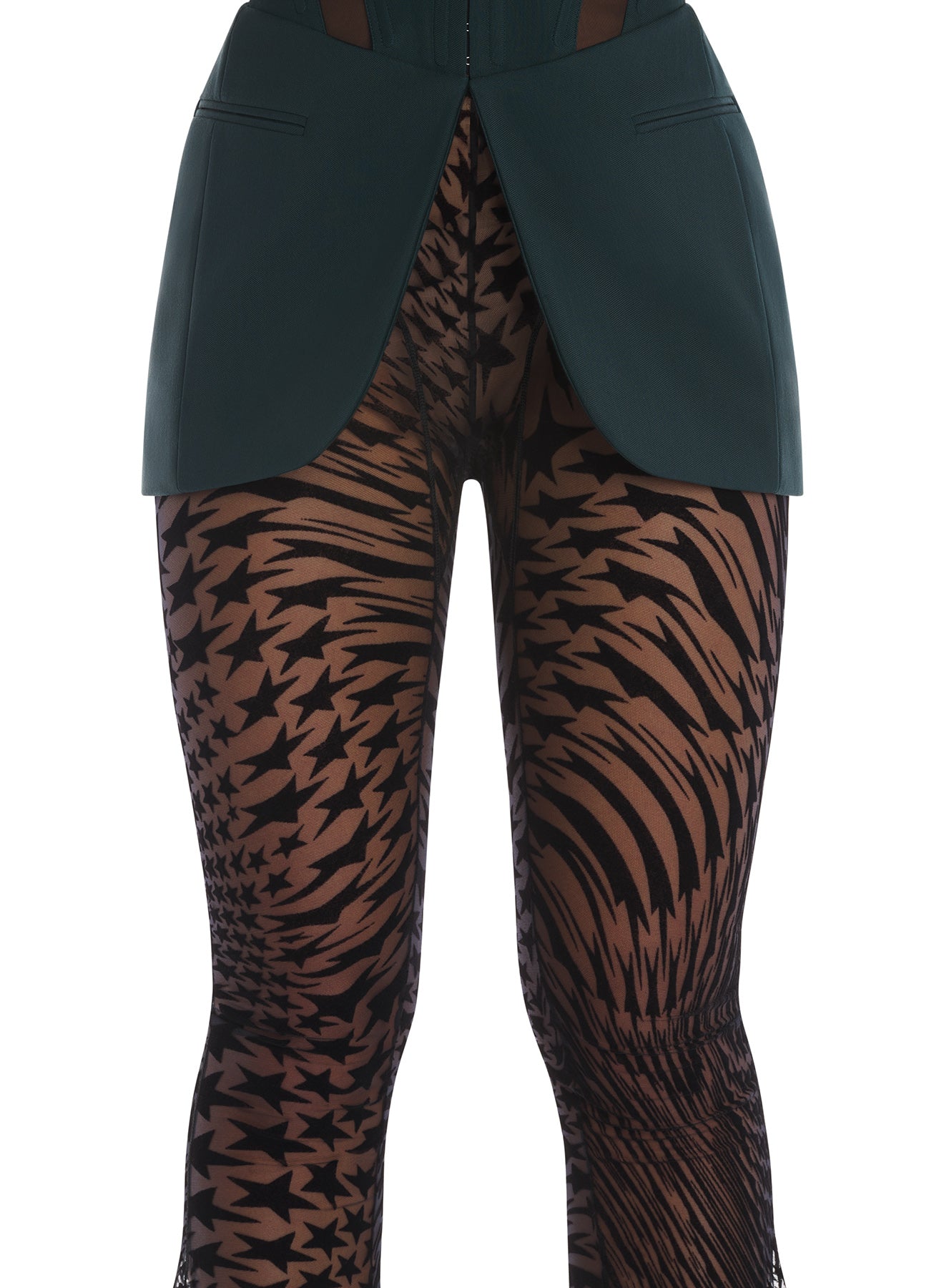 Cathedral Windows leggings, velvet trousers with flocking mesh
