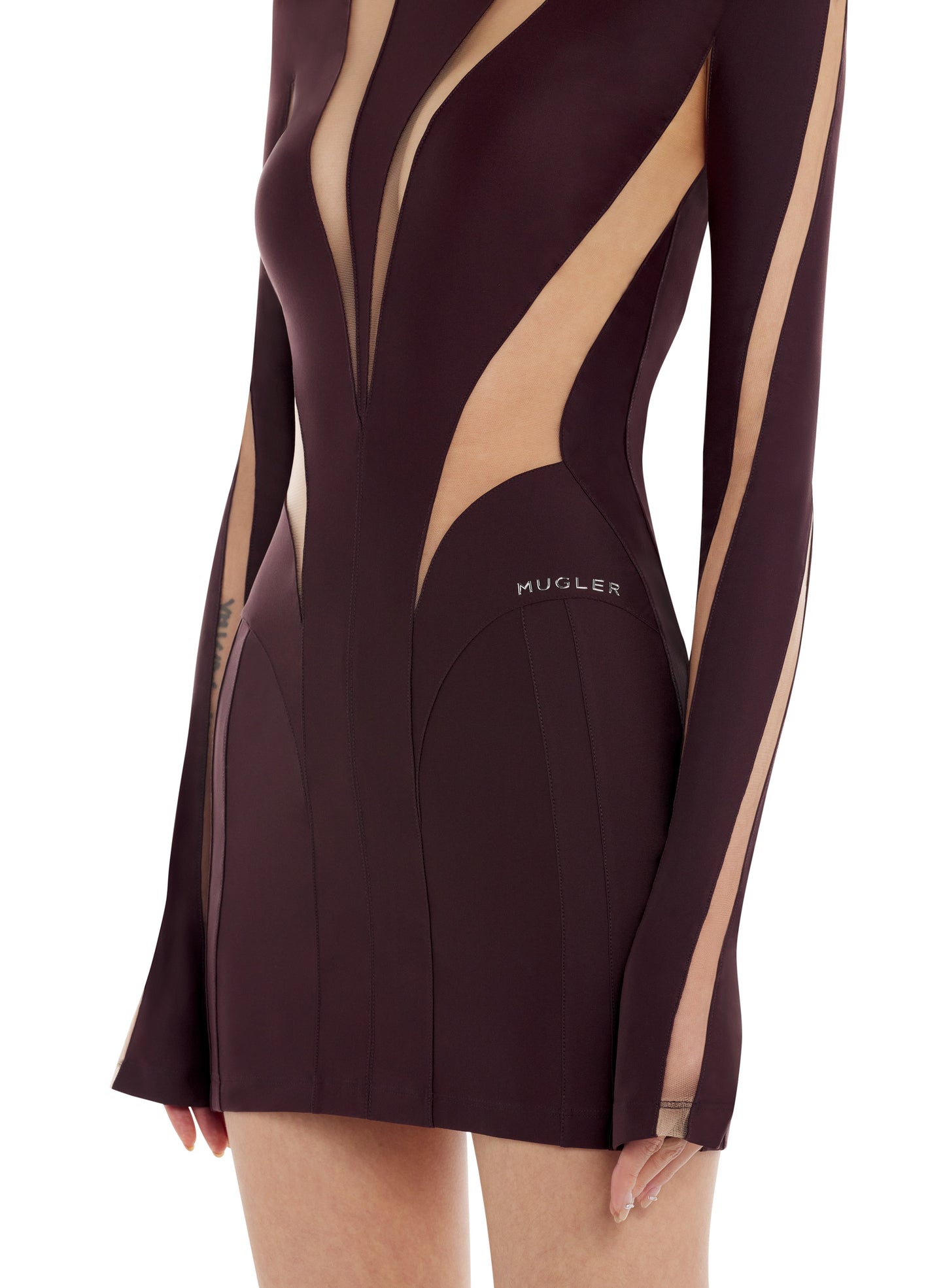 dark raisin body shaping illusion dress
