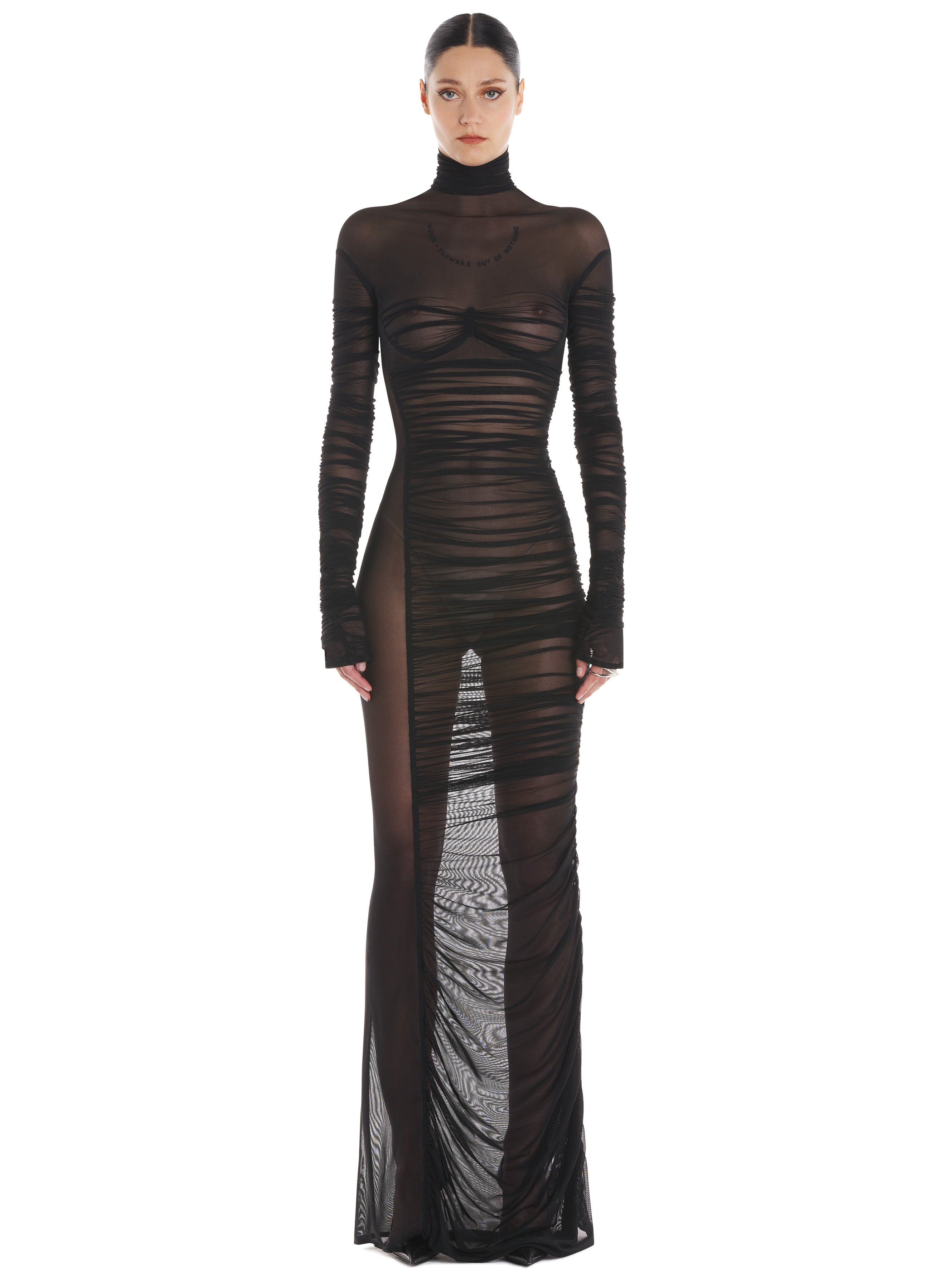 Mugler ruched tulle discount dress