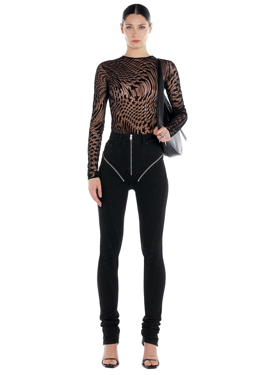 Mugler Black Structured Long Sleeve Top with Cut-Out Detail – Paris main image 0