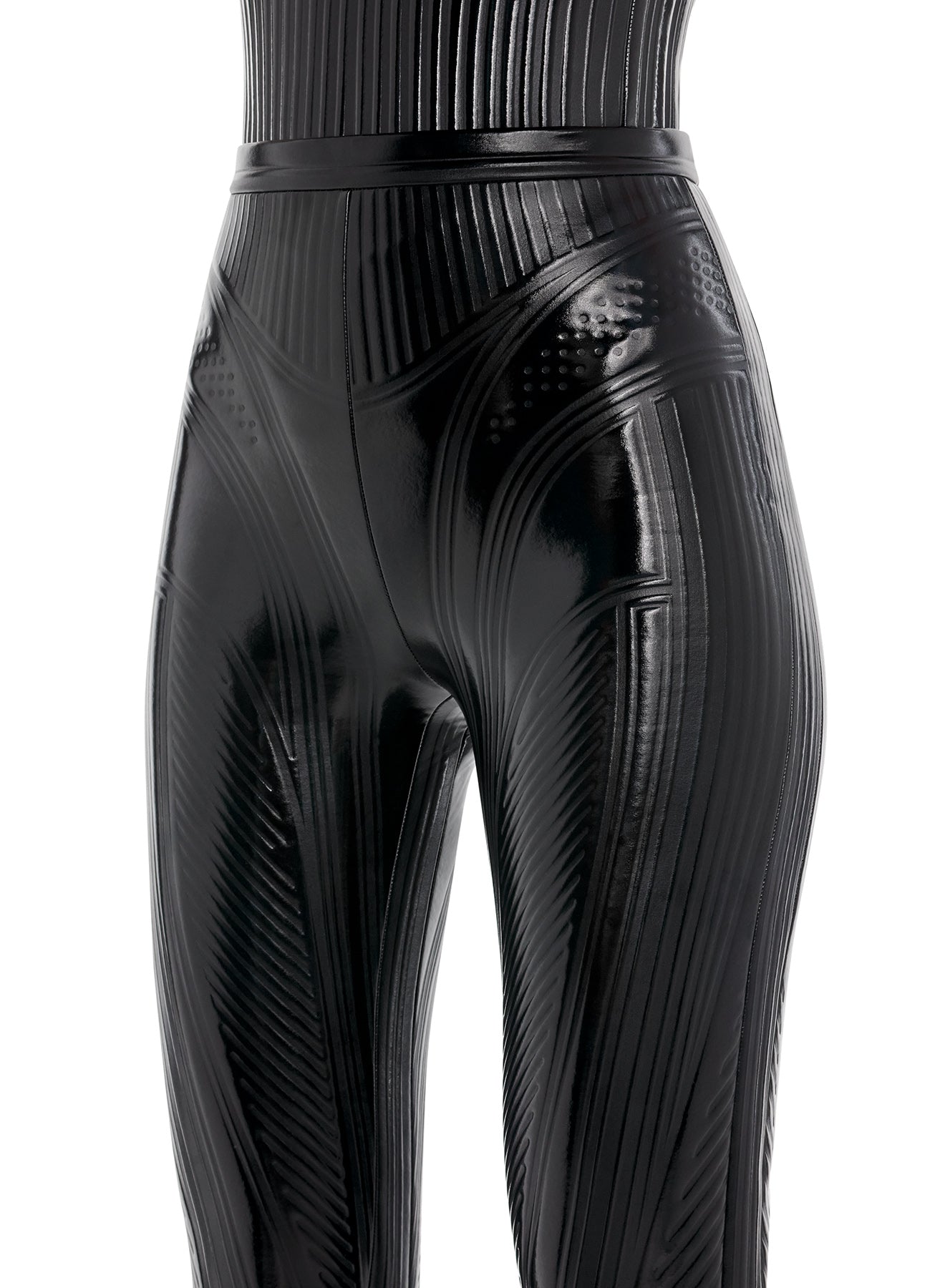 glossy black embossed leggings