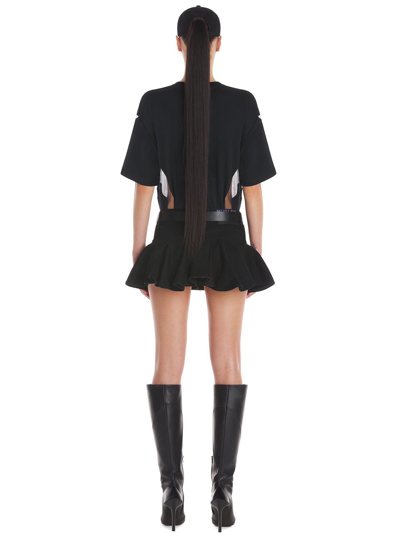 black mini denim skirt