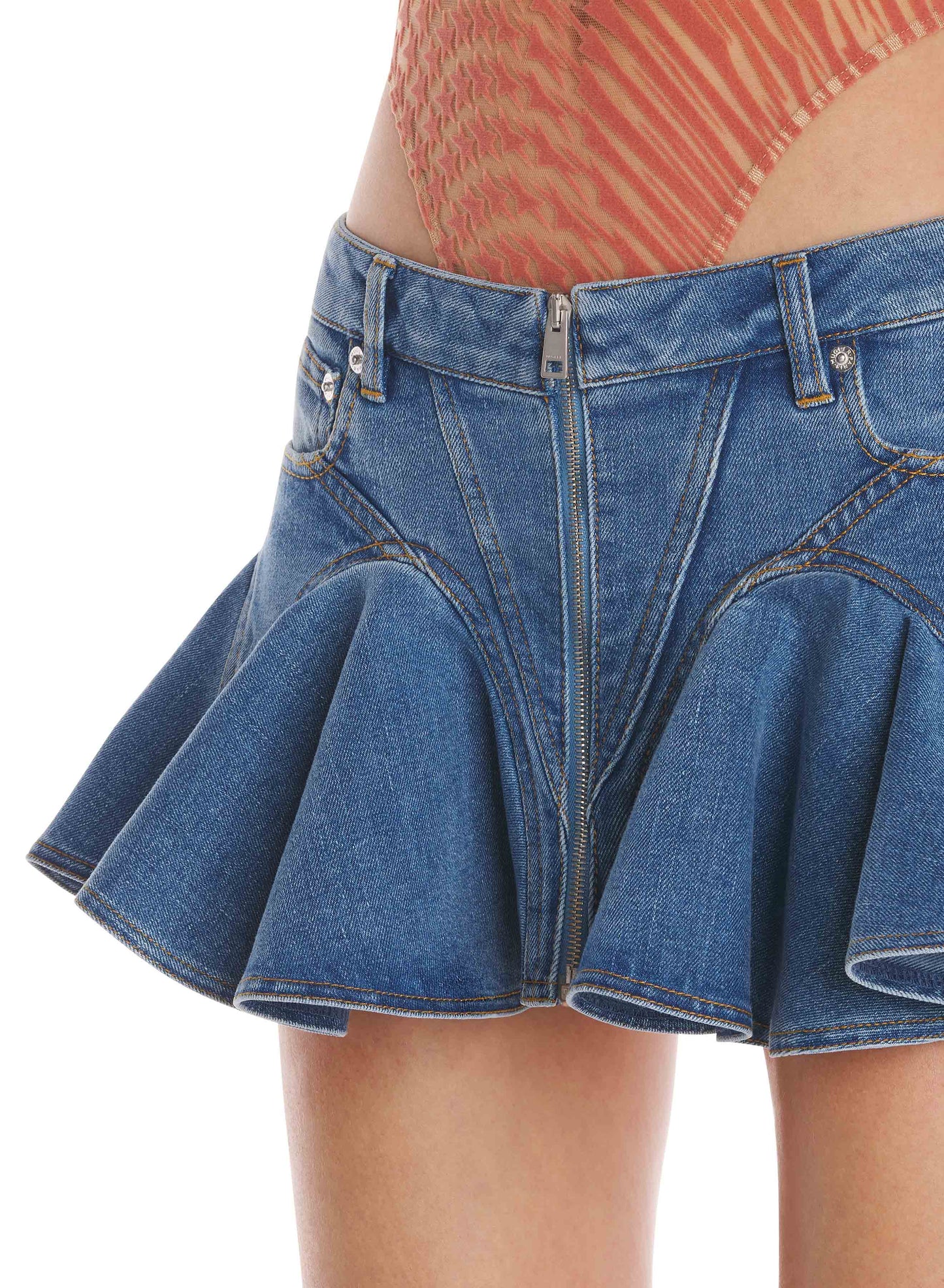 blue mini denim skirt