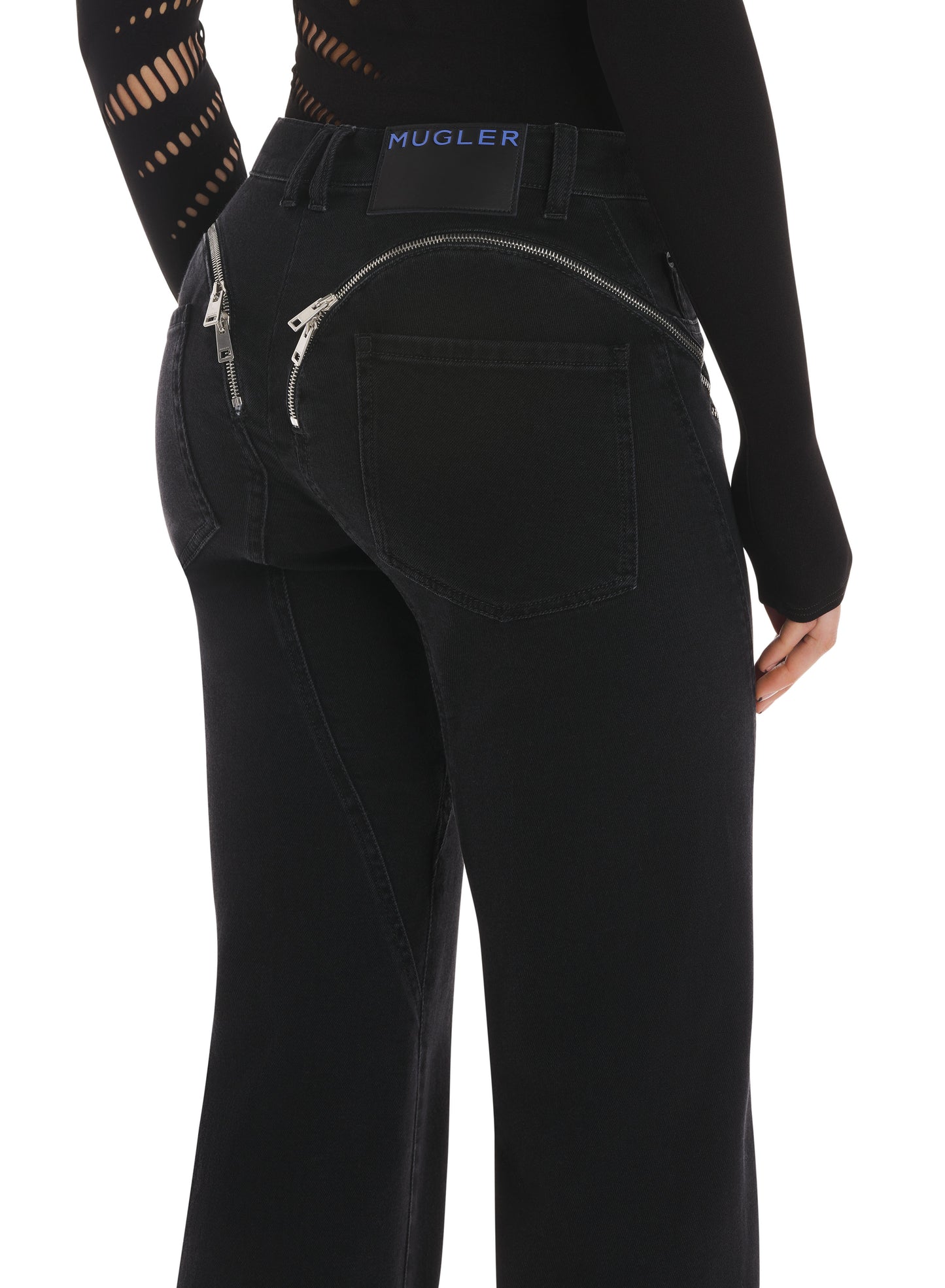 black cuffed zipper jeans
