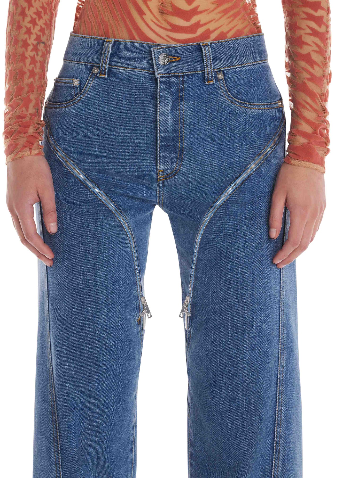 blue ourlets zipper jeans