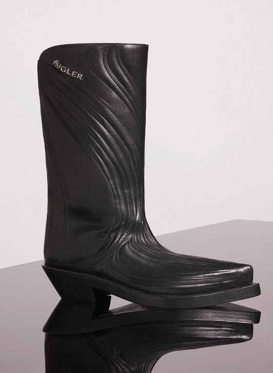 black embossed leather santiag boots