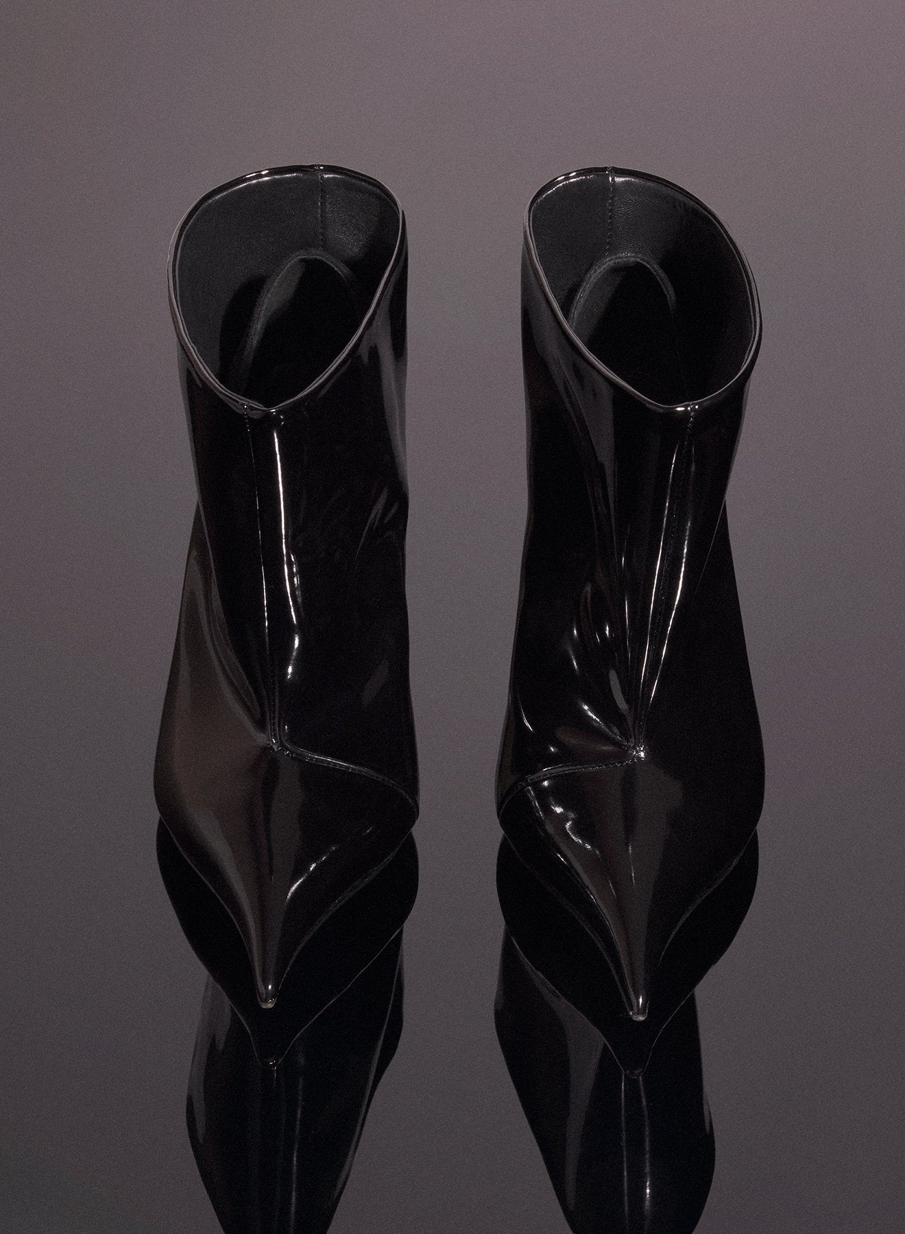 black shiny leather fang 95 ankle boots