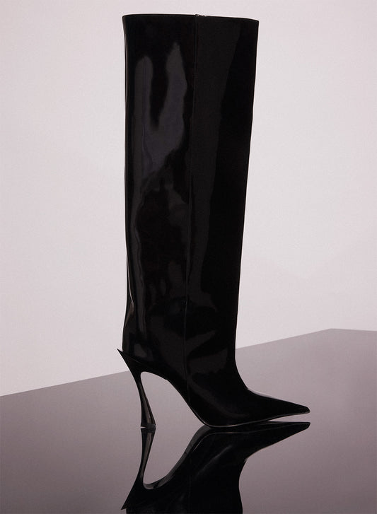 black shiny leather fang 95 boots