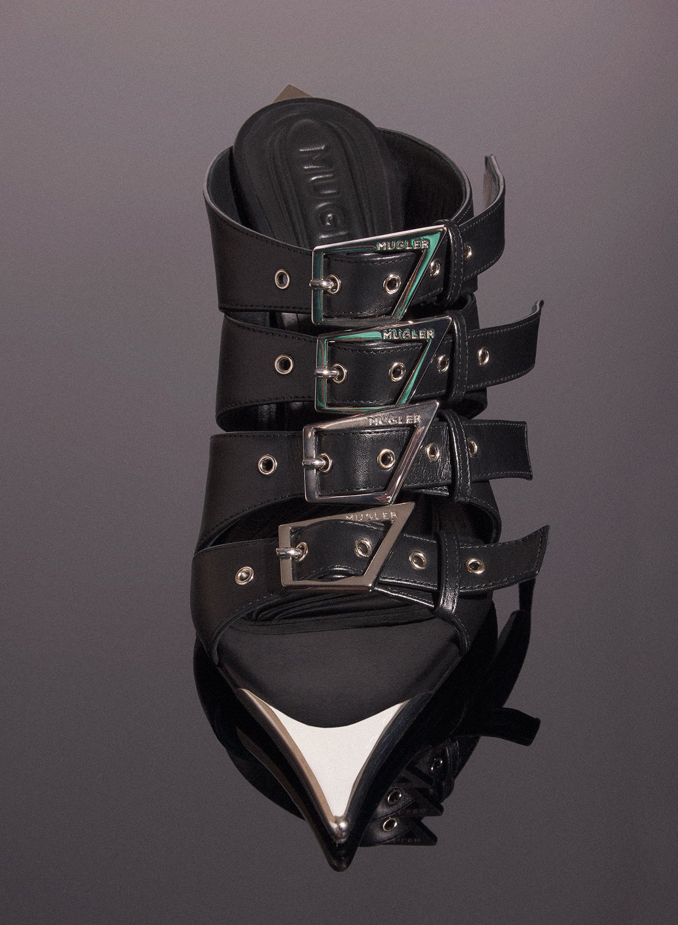 black leather buckled fang 95 sandals