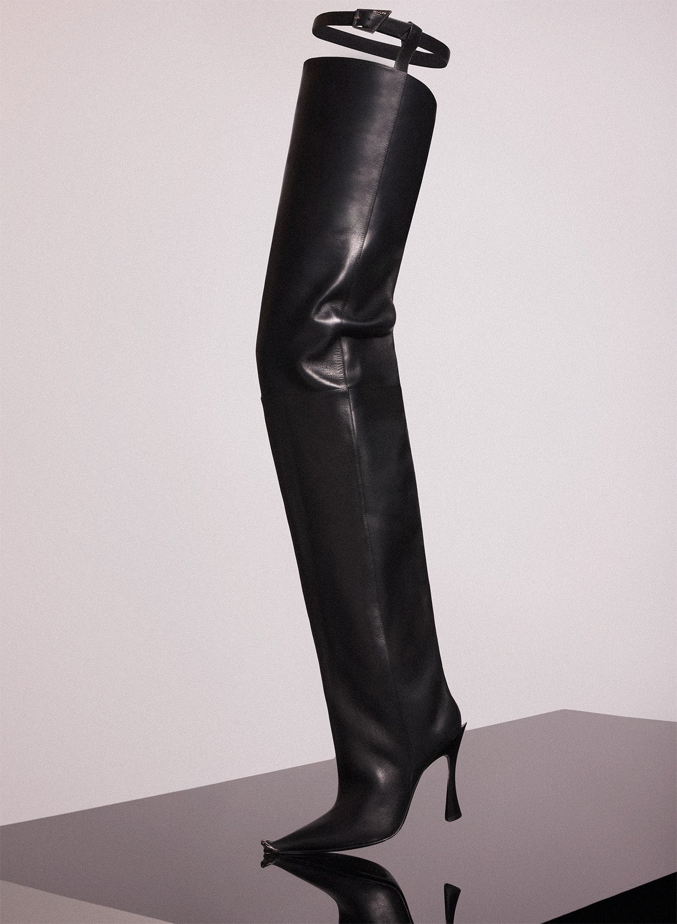 black leather piercing fang 95 garter boots