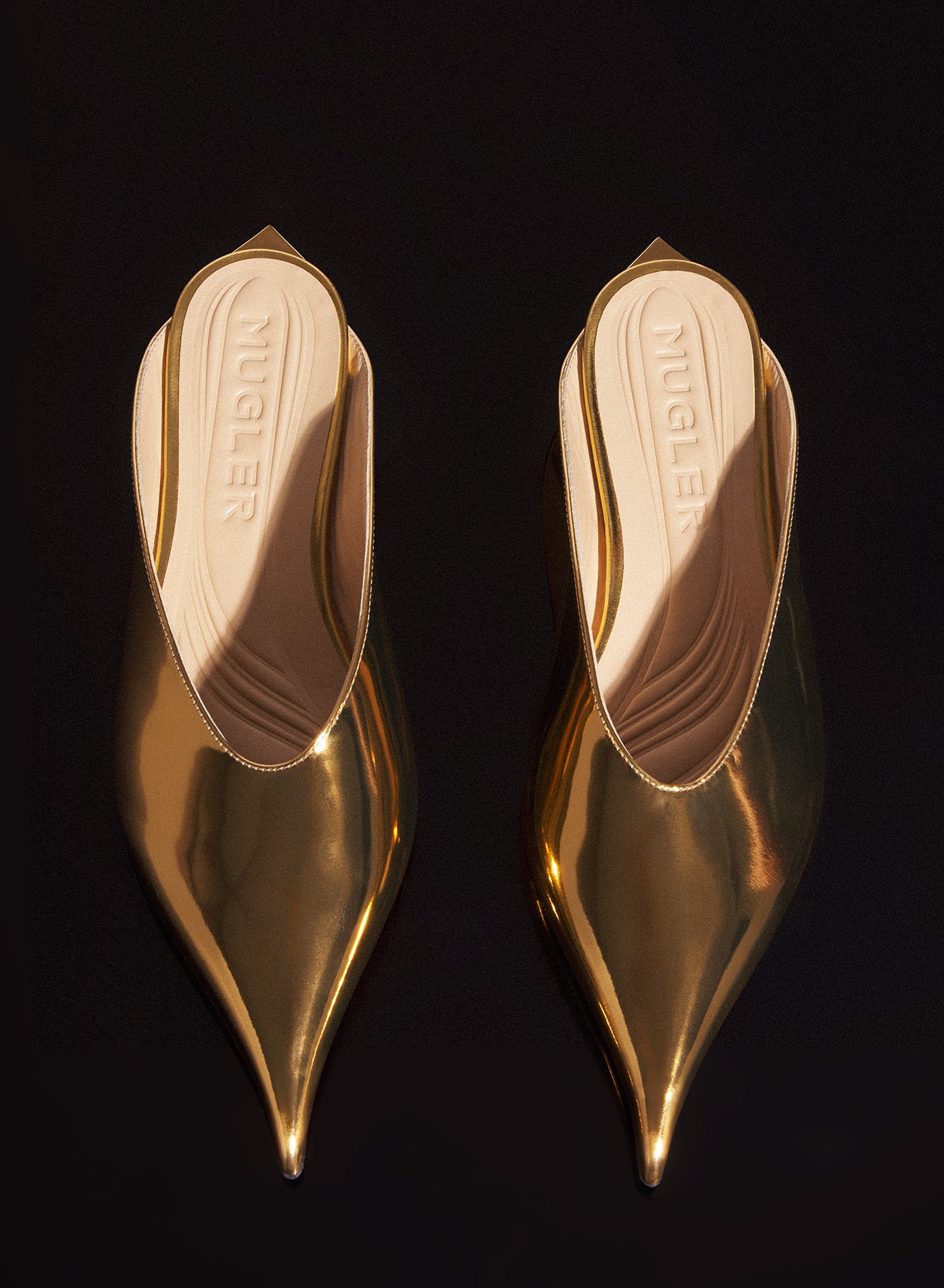 gold metalic leather fang flat mules