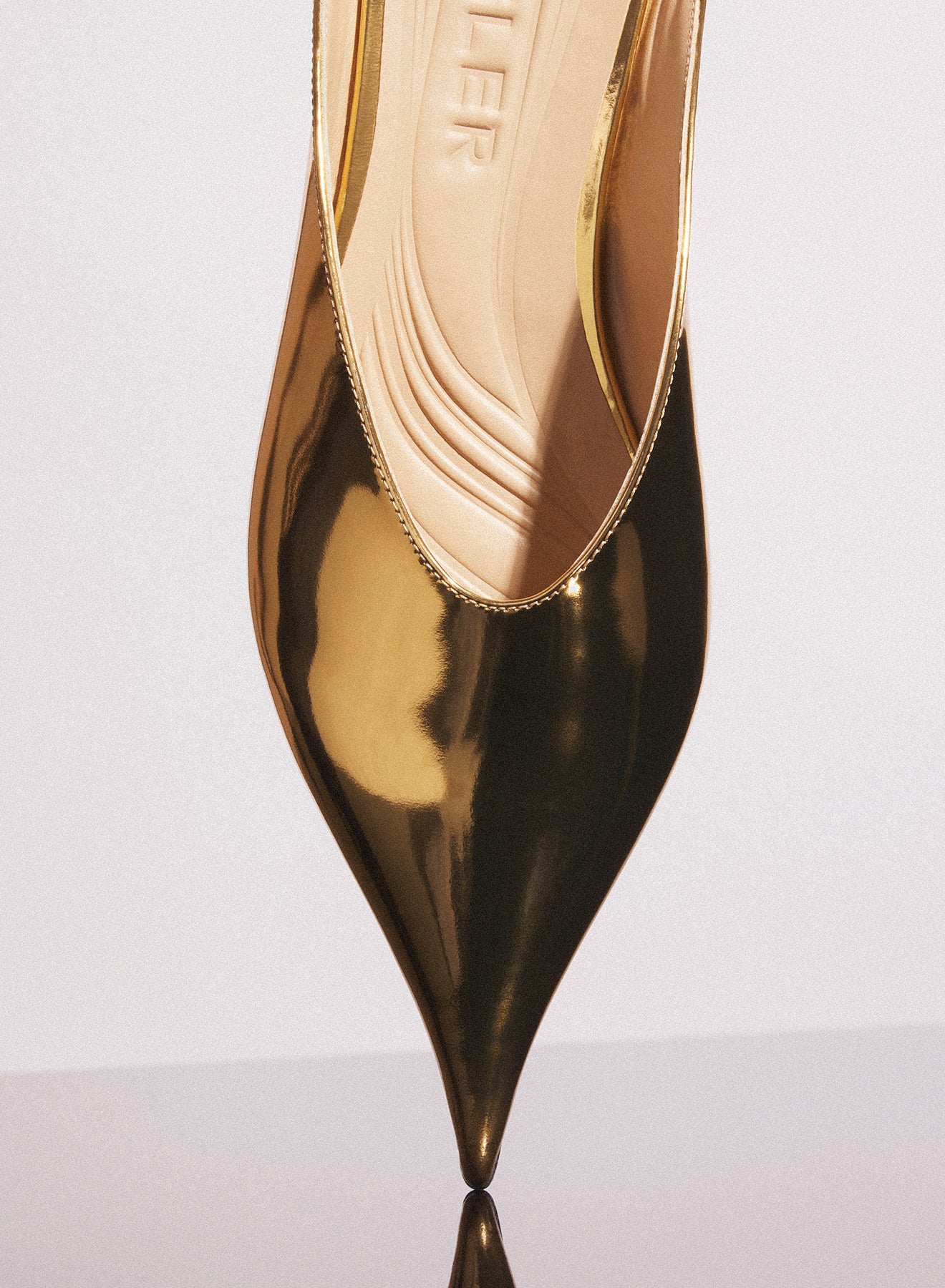 gold metalic leather fang flat mules