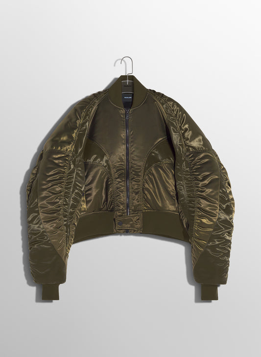 military green satiny bomber jacket