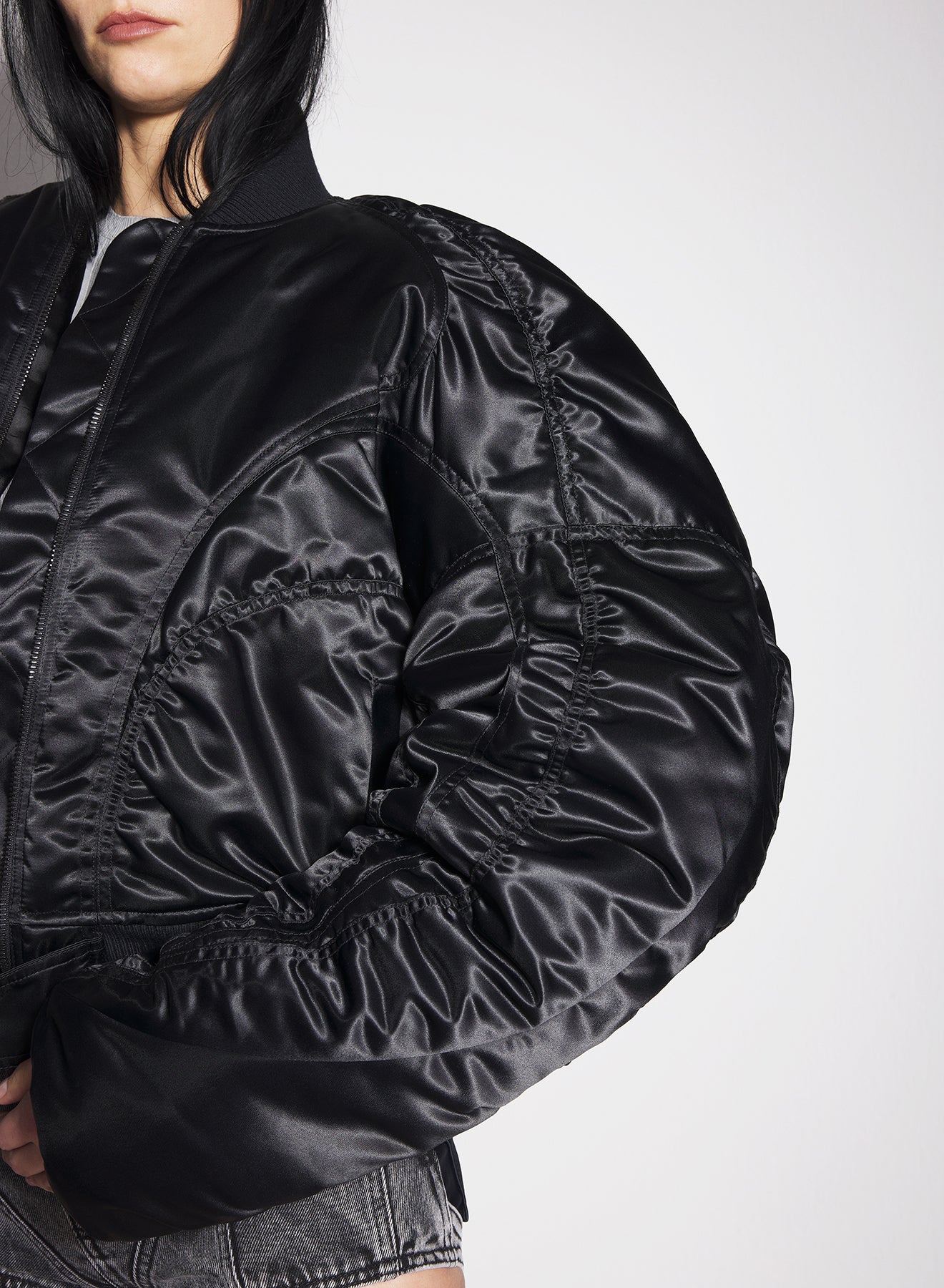 black satiny bomber jacket