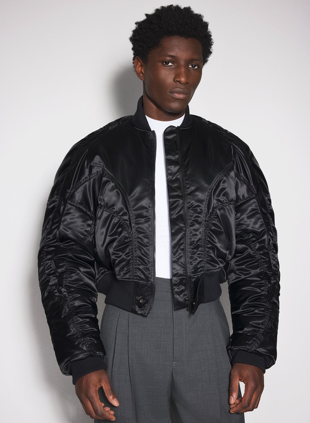 black satiny bomber jacket