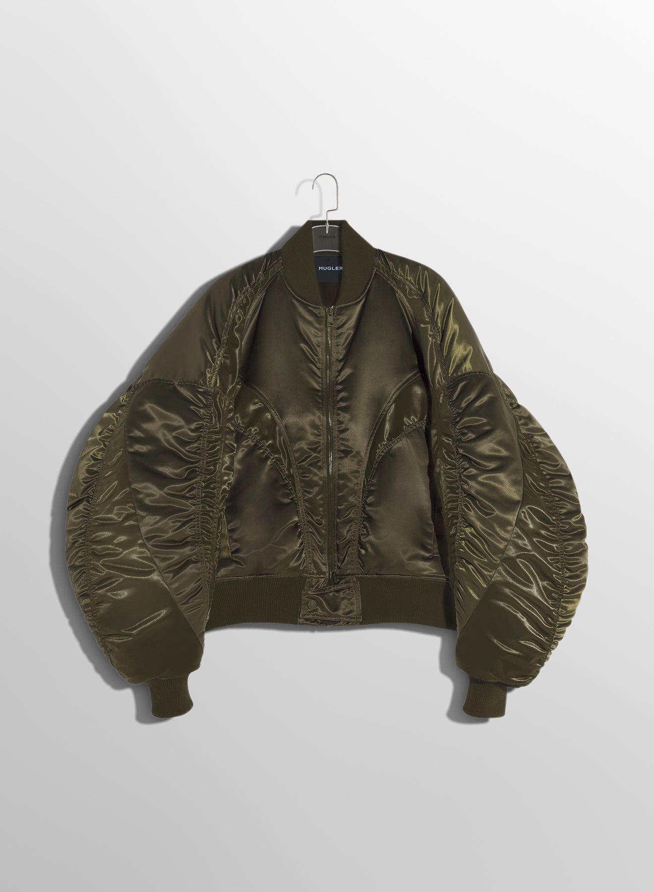 military green satiny bomber jacket