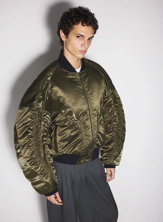 military green satiny bomber jacket