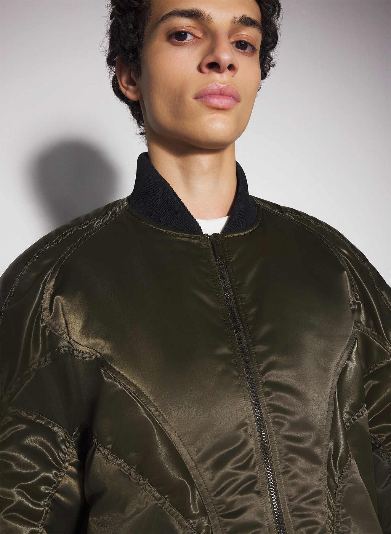 military green satiny bomber jacket