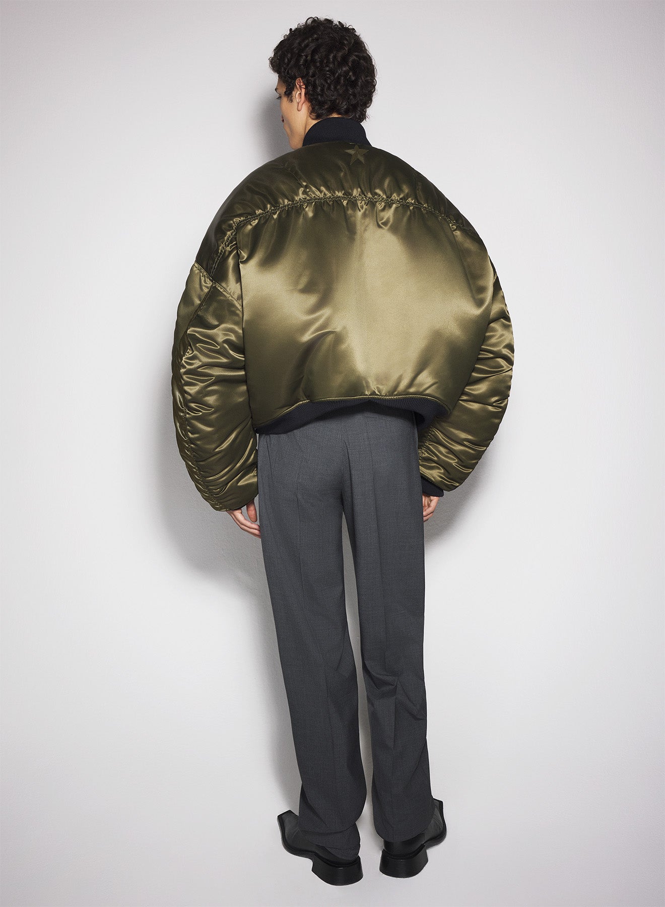 military green satiny bomber jacket