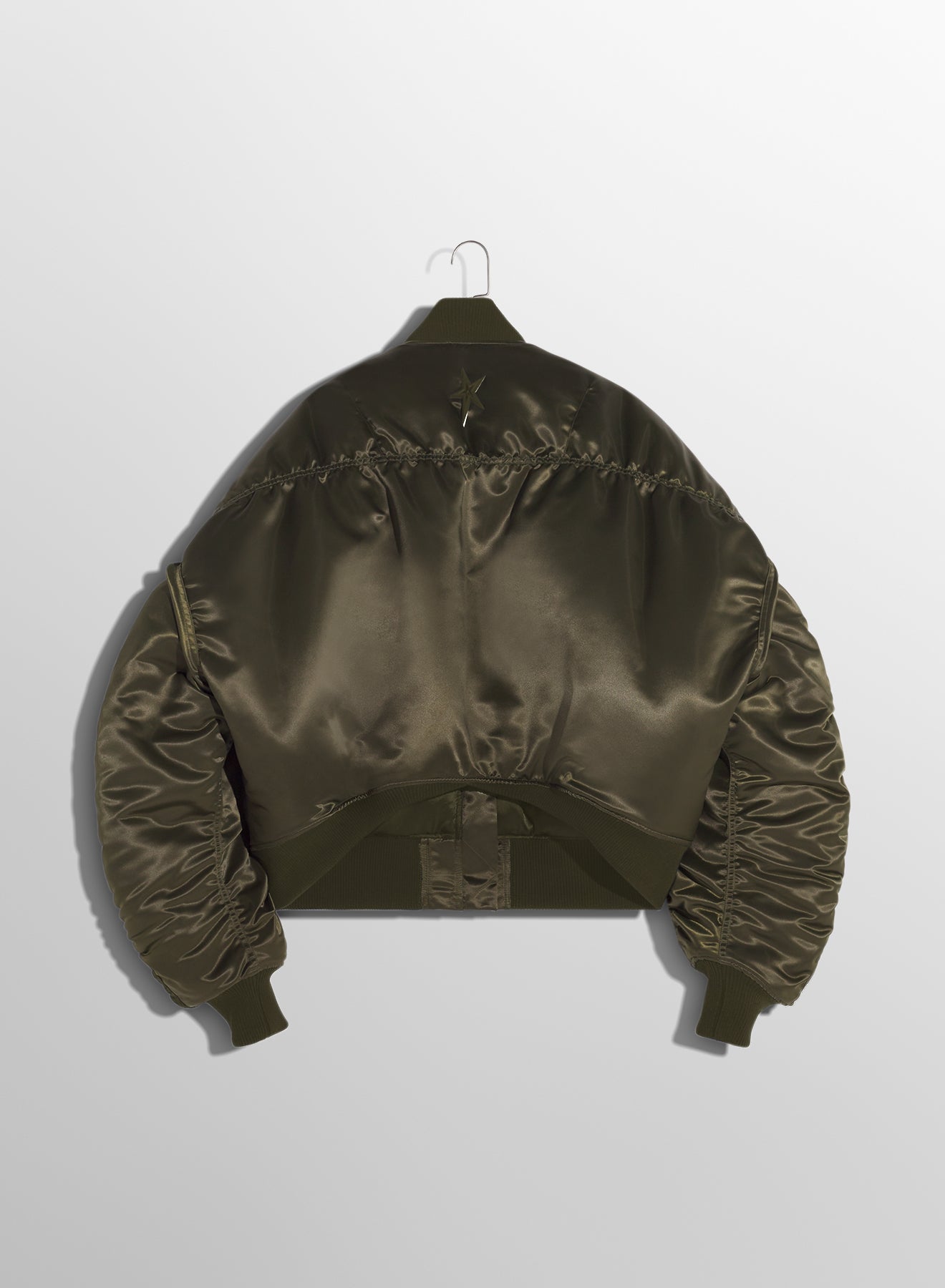 military green satiny bomber jacket