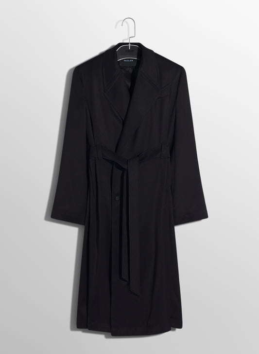 black ribbed belted coat