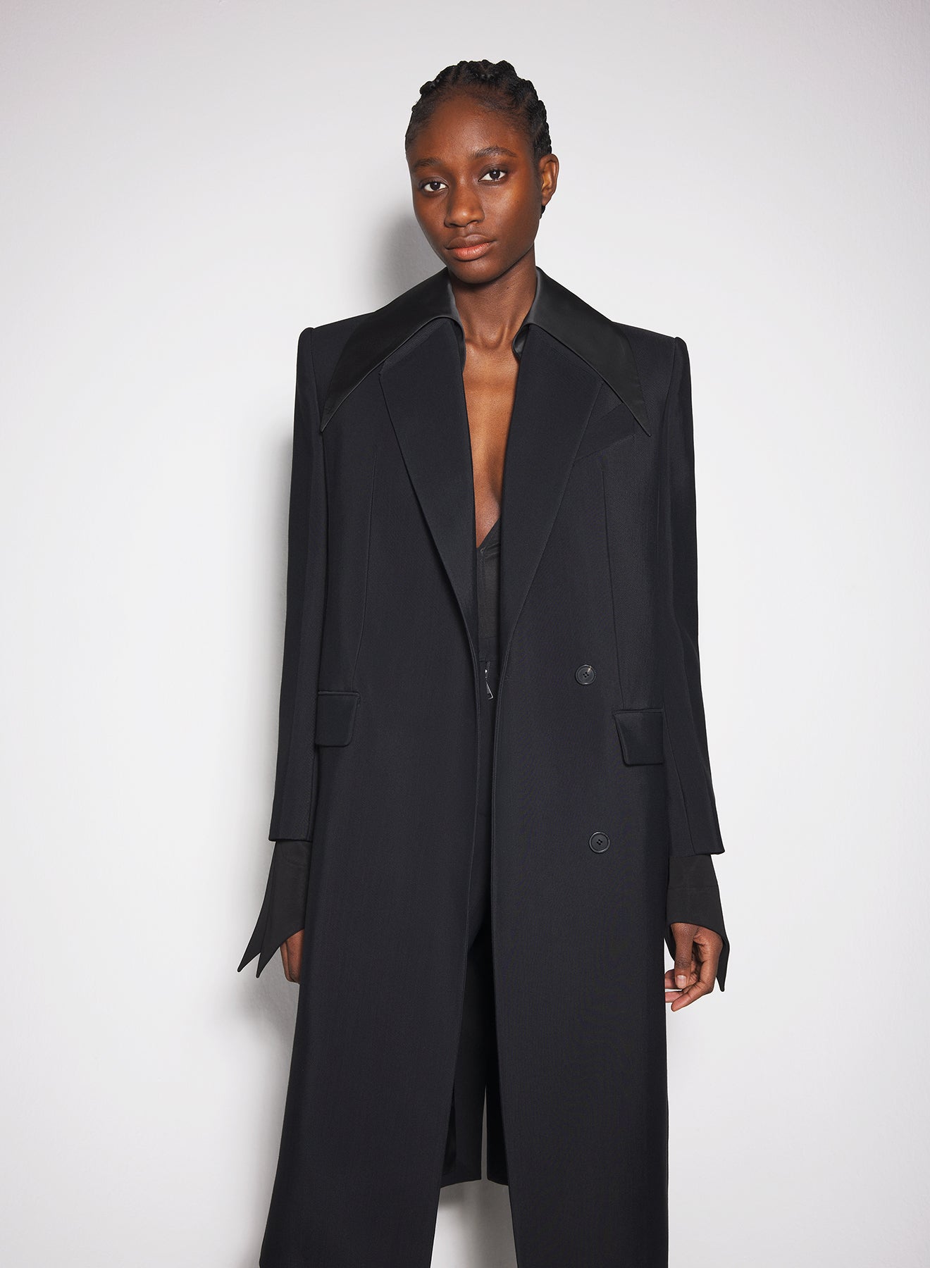 black single-breasted wool coat