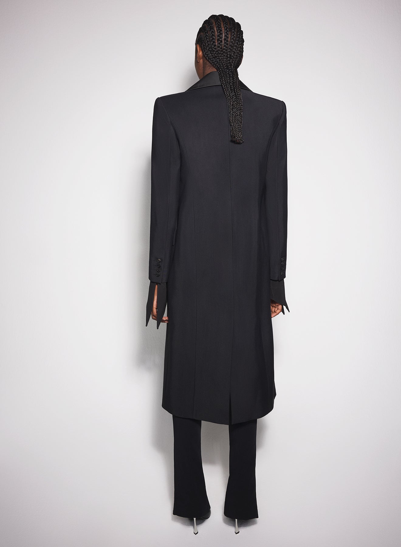 black single-breasted wool coat