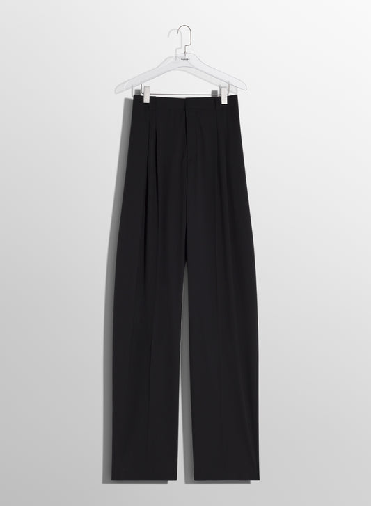 black pleated wide leg trousers