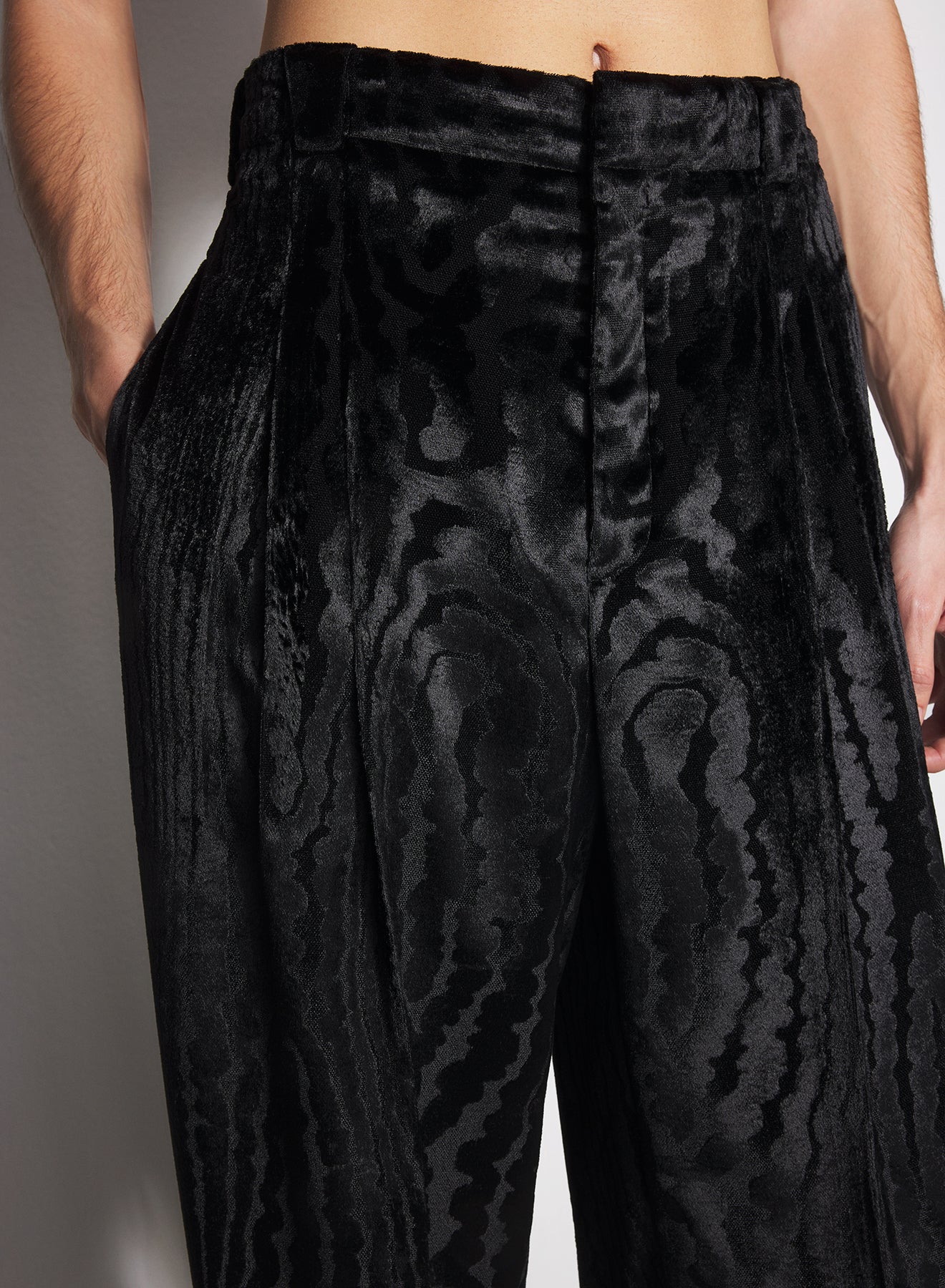 black moiré velvet trousers