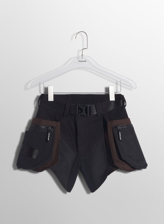 chocolate technical fabric cargo shorts