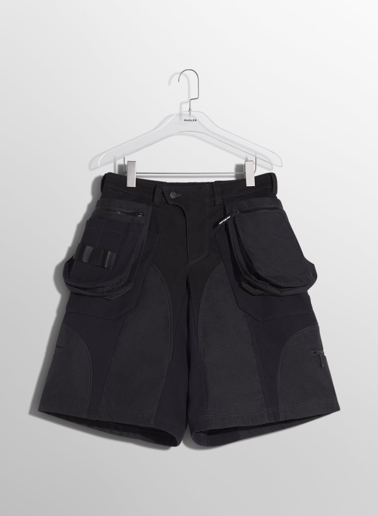 black technical fabric cargo shorts