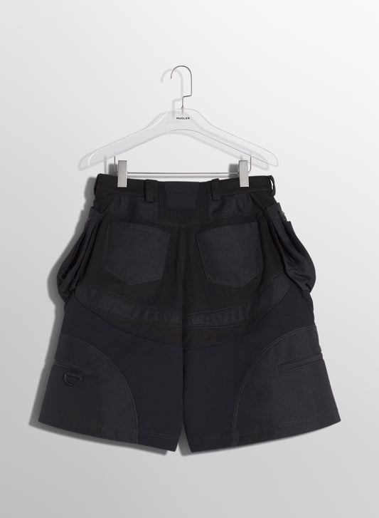 black technical fabric cargo shorts