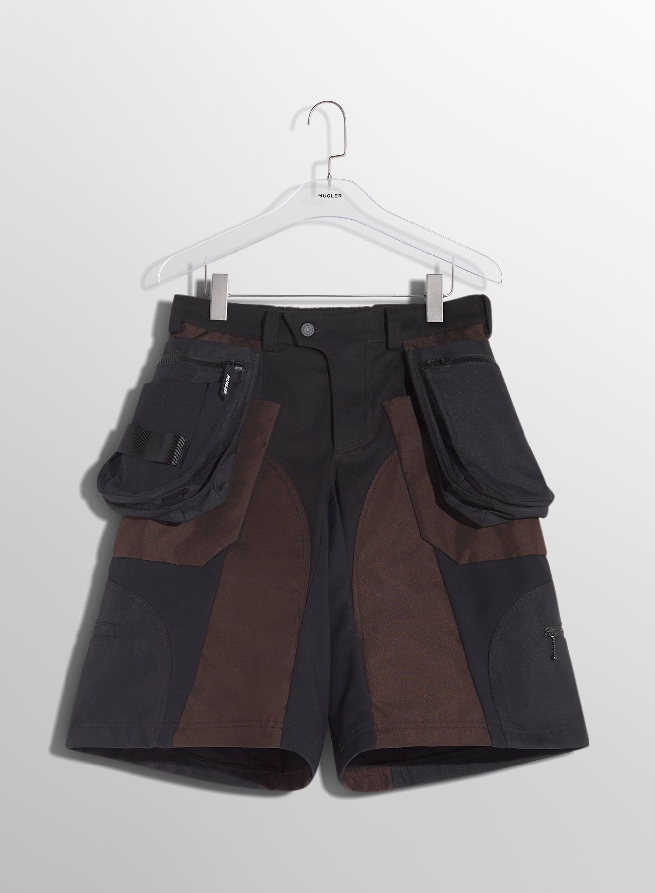 chocolate technical fabric cargo shorts