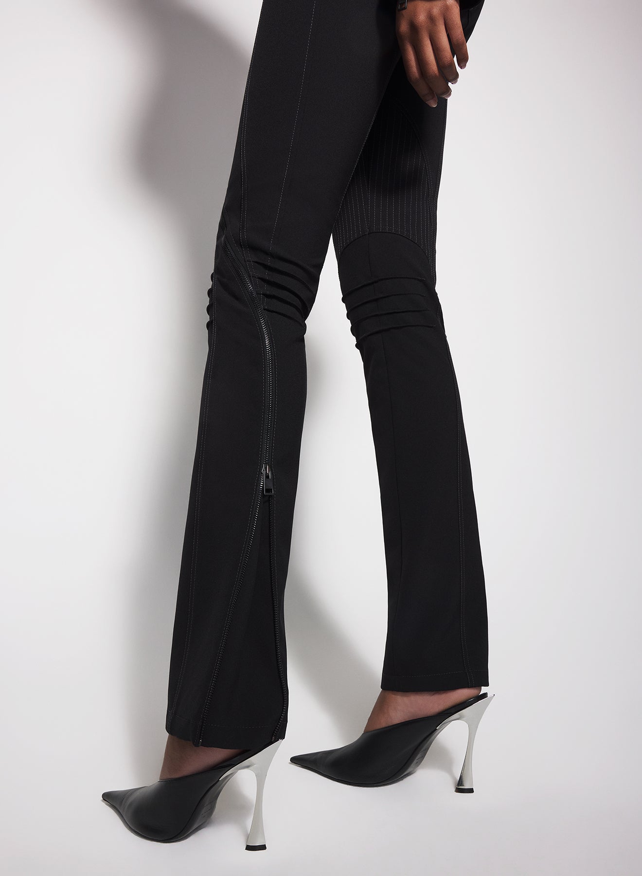 black zipped scuba pants