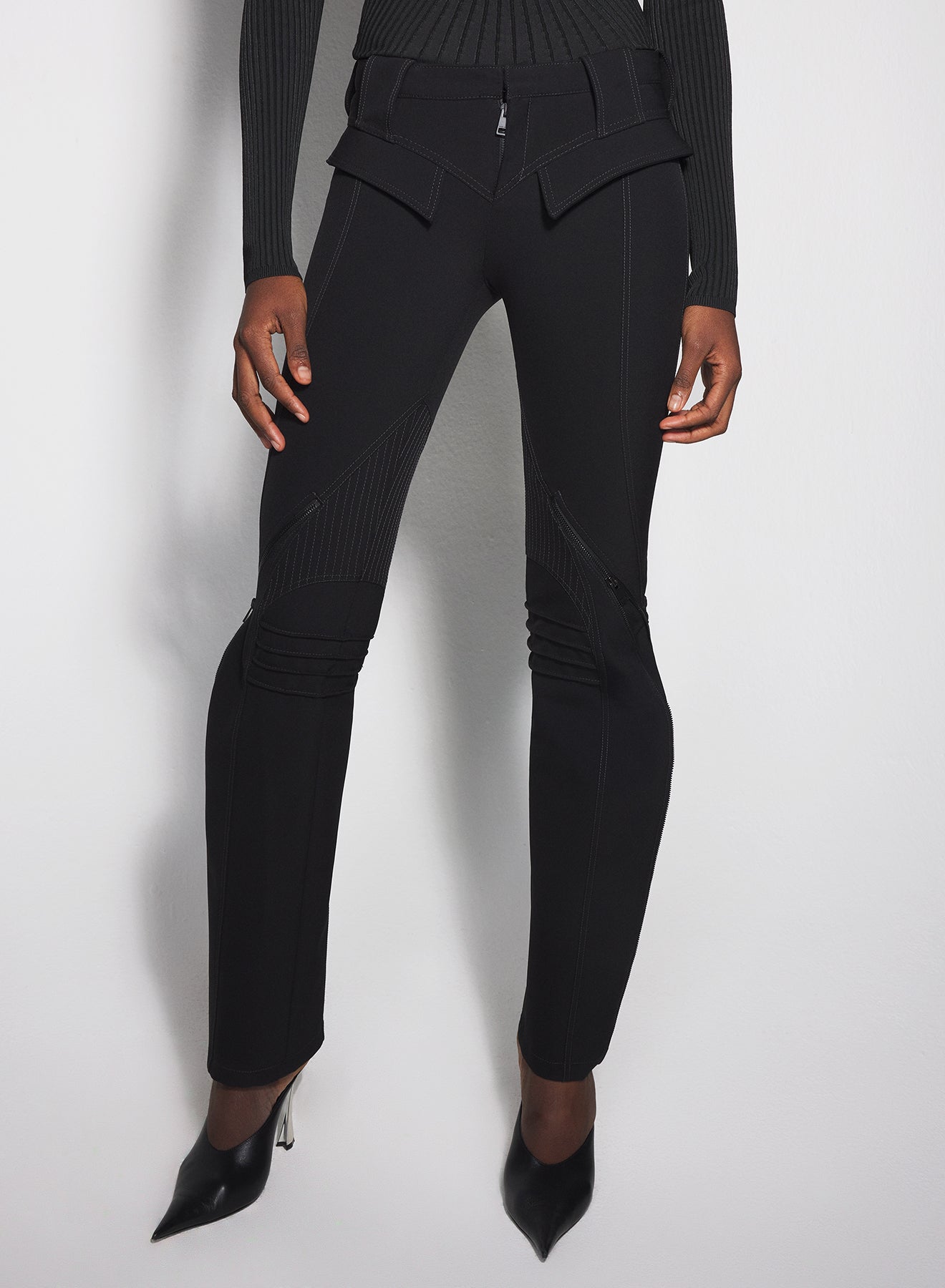 black zipped scuba pants