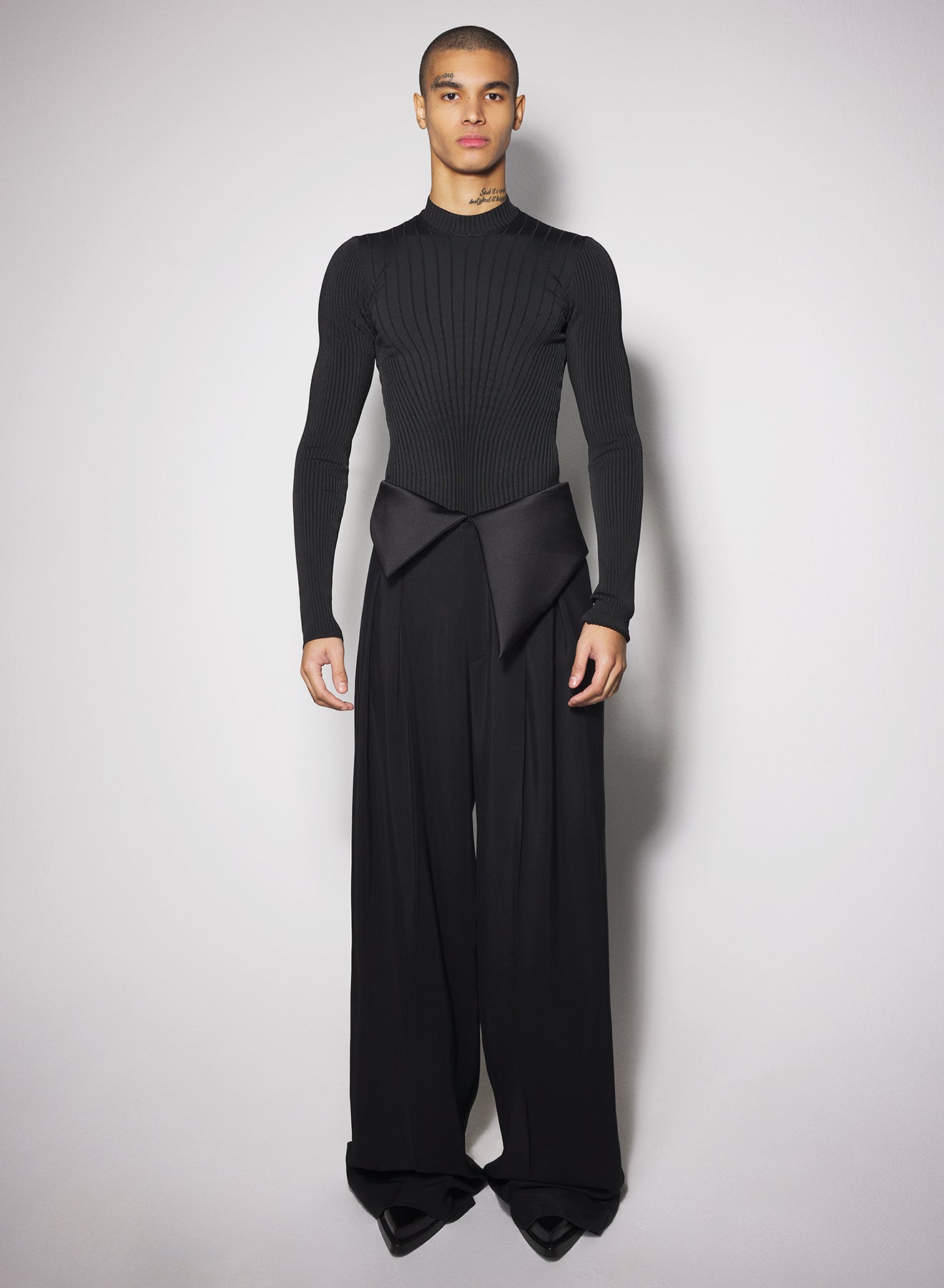 black satin cummerbund trousers