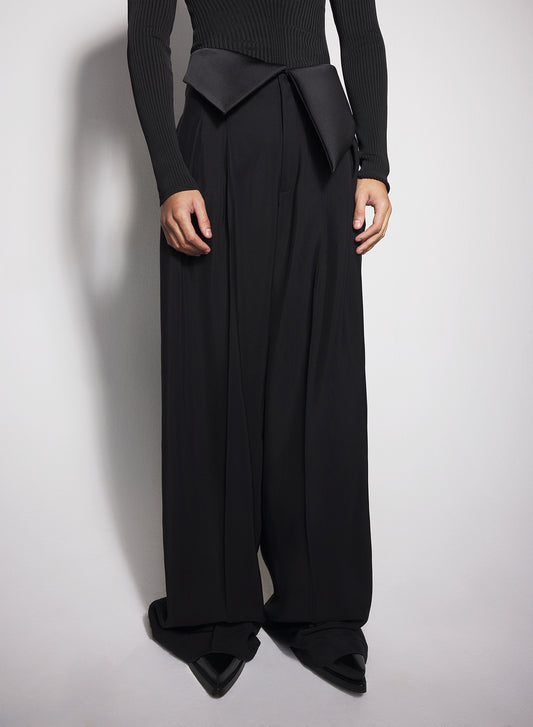 black satin cummerbund trousers