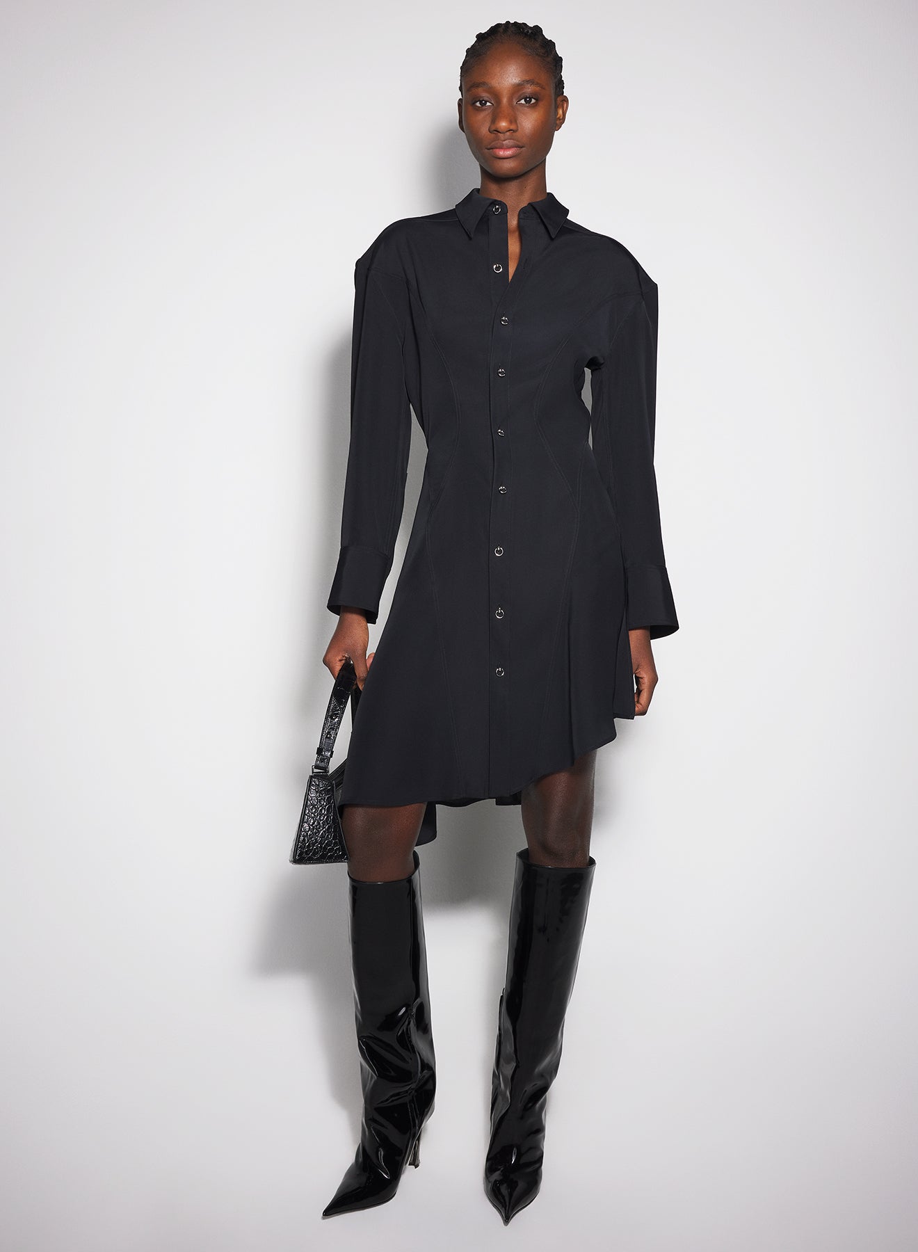 black backless shirt dress