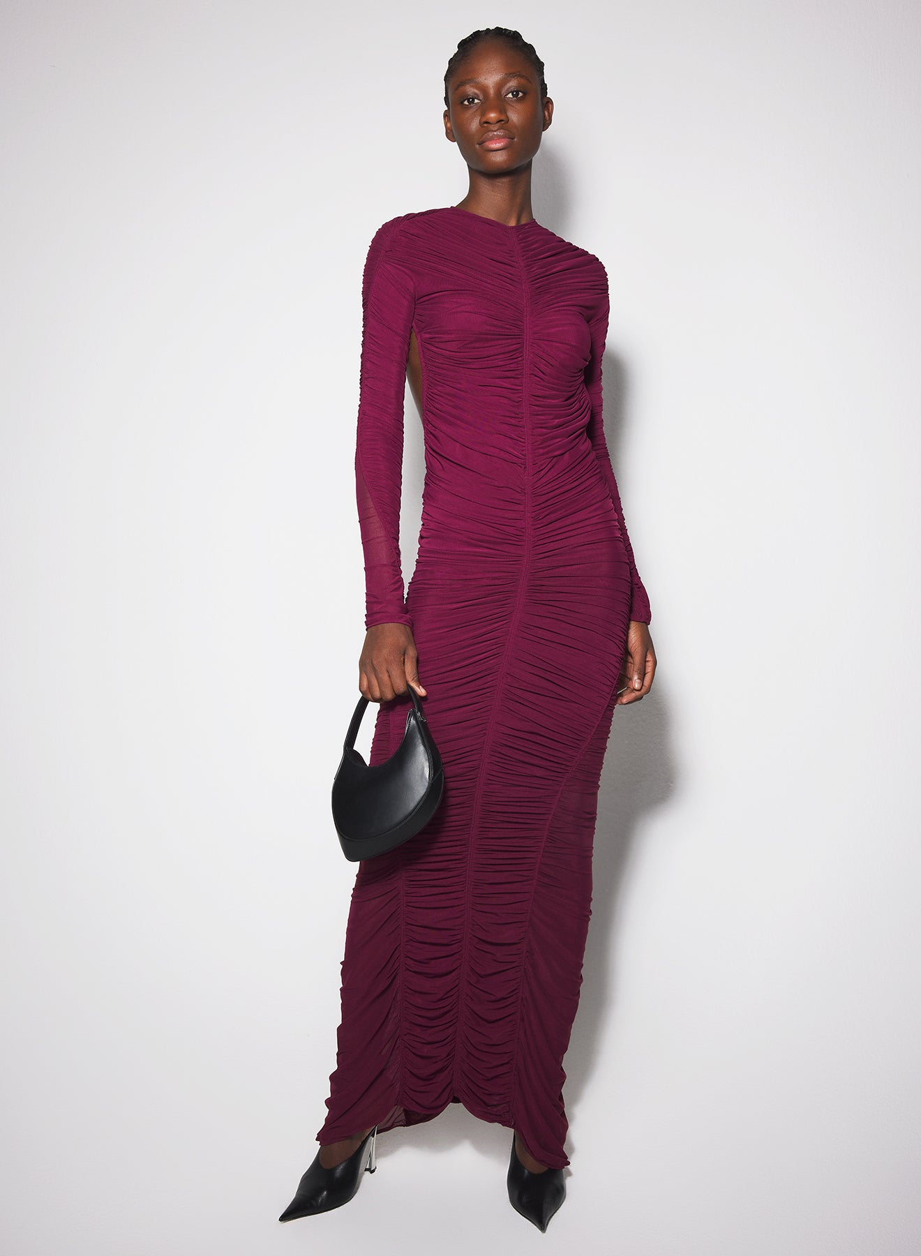 burgundy ruched gown