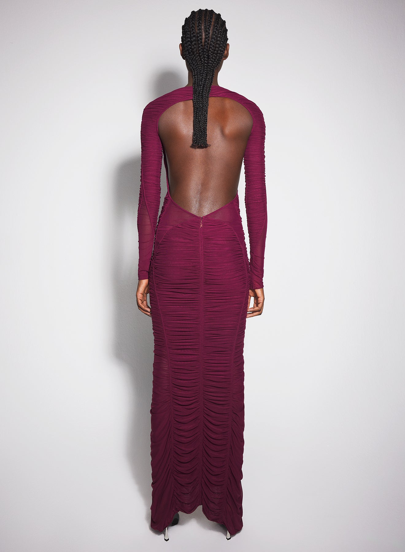 burgundy ruched gown