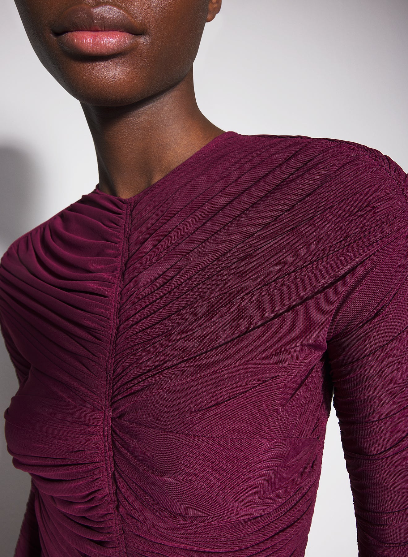 burgundy ruched gown