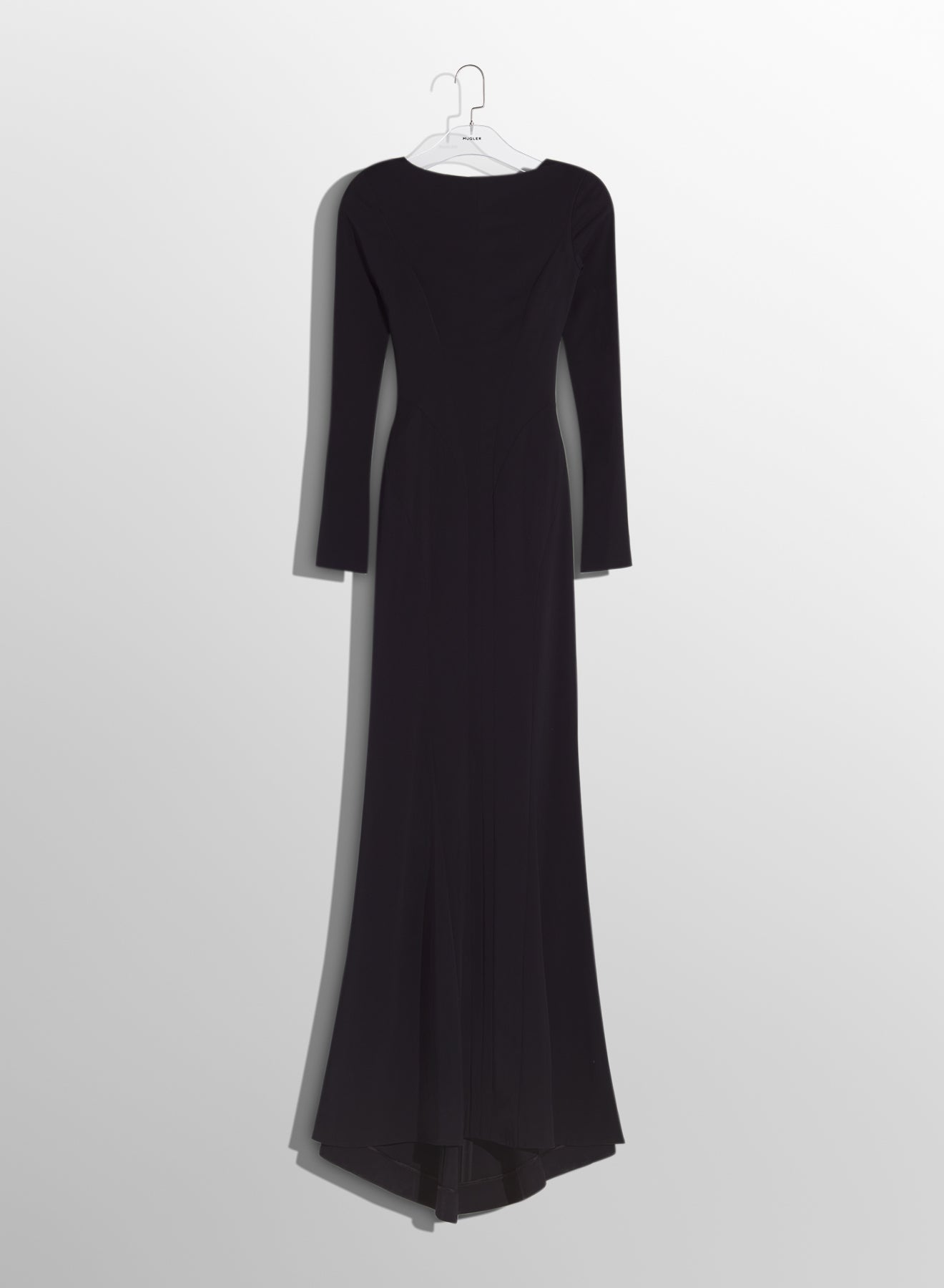 black backless buckled crepe gown