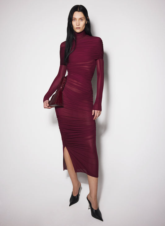 vampire red sheer ruched dress