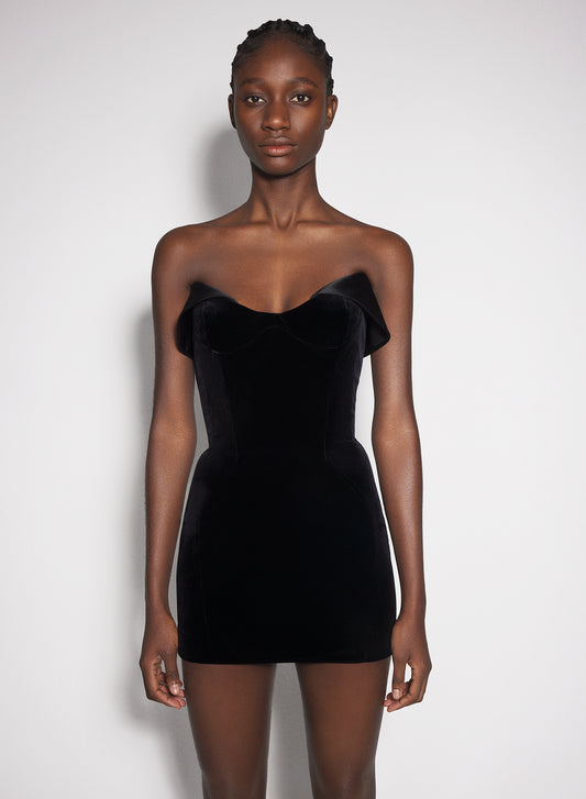 black velvet and satin mini dress